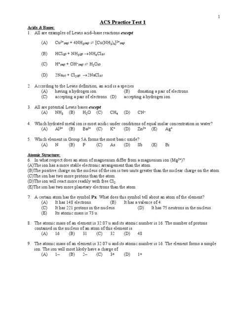 ACS Practice Test 1 | Chemical Equilibrium | Chemical Reactions