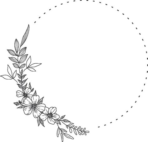 Floral round black and white frame of twigs, leaves and flowers.... | Floral wreath drawing ...