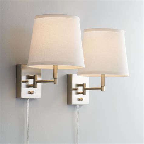 360 Lighting Modern Swing Arm Wall Lamps Set of 2 Brushed Nickel Plug-In Light Fixture White ...