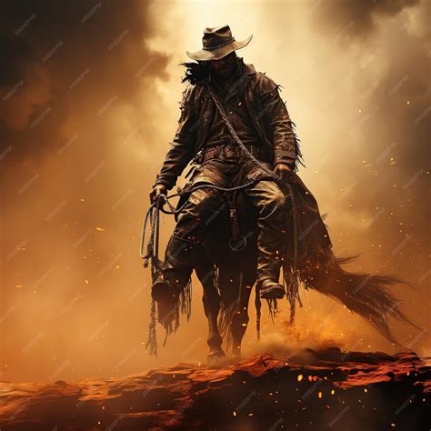 Premium AI Image | Cowboy with a whip on a background of fire and smoke