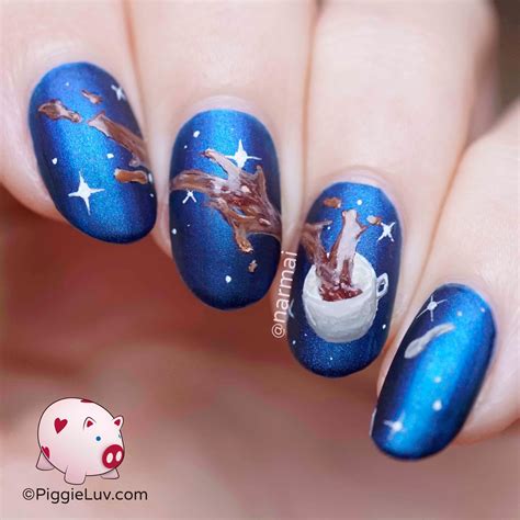 PiggieLuv: Galaxy coffee nail art from space