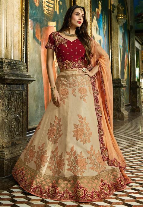 Buy Malaika Arora Khan Beige and maroon Indian wedding lehenga in UK ...