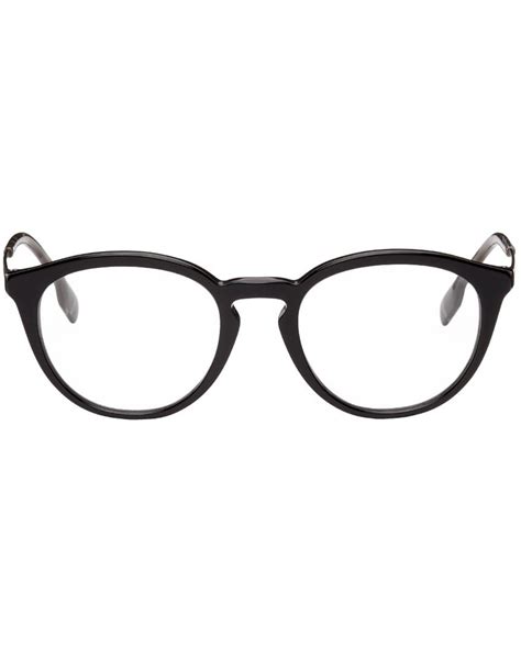 Burberry Leather Round Glasses in Black for Men | Lyst