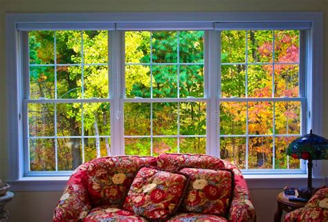 Autumn Fall Colorful Leaves Window View Stock Image - Image of sunroom ...