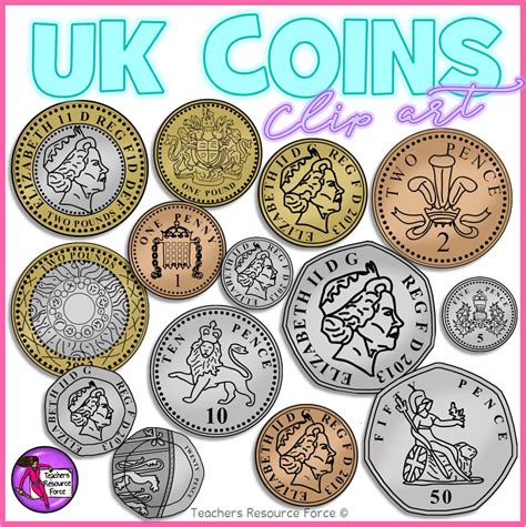 British UK Coins Clip Art: 1p, 2p, 5p, 10p, 20p, 50p, £1, £2 - shop.trf.one