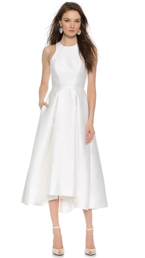 Monique lhuillier Zelda Tea Length Dress in White (Silk White) | Lyst