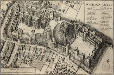 Windsor Castle Map 1658 Historic Bird's-eye of Windsor Castle Antique ...