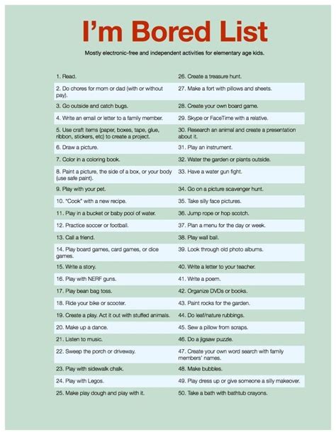 50 Activities for Bored Kids: The I'm Bored List | Bored list, Bored kids, Business for kids