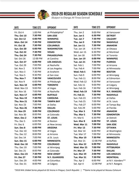 Nashville Predators Schedule 2019 20 Printable