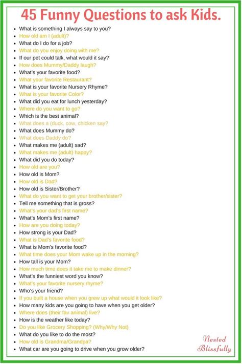 Funny and Silly Questions to ask Kids. Free PDF Download. # ...