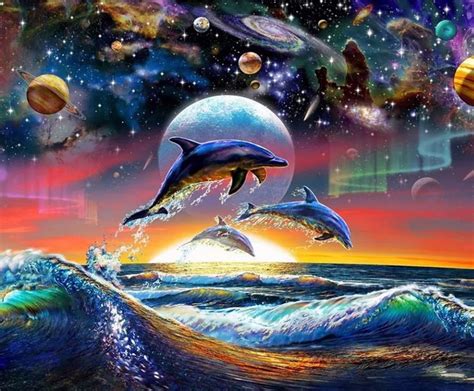 Dolphin art poster painting mural print living room decoration baby bedroom Fabric poster 28 "x ...