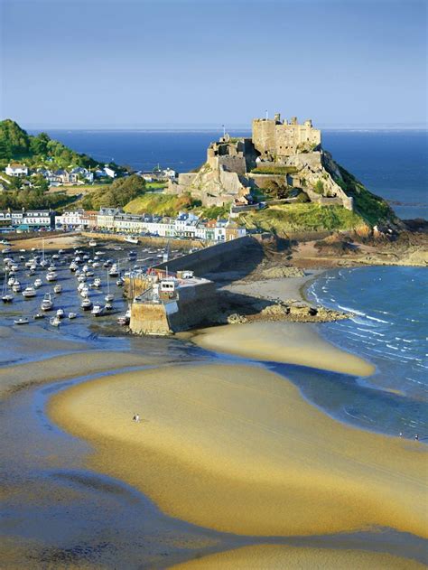 A stunning birds-eye view of the castle and marina in Jersey, Channel ...