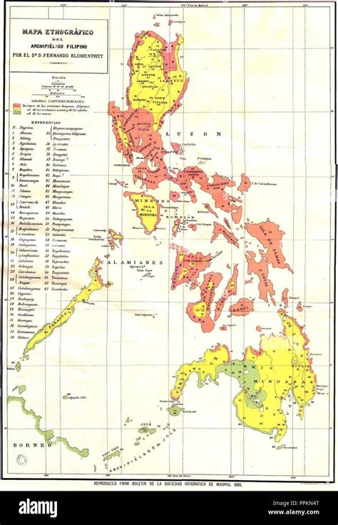 Blumentritt - Ethnographic map of the Philippines, 1890 Stock Photo - Alamy