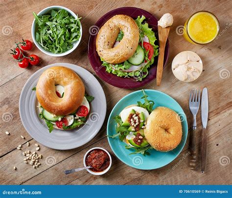 Fresh bagel sandwiches stock image. Image of grain, cream - 70610569