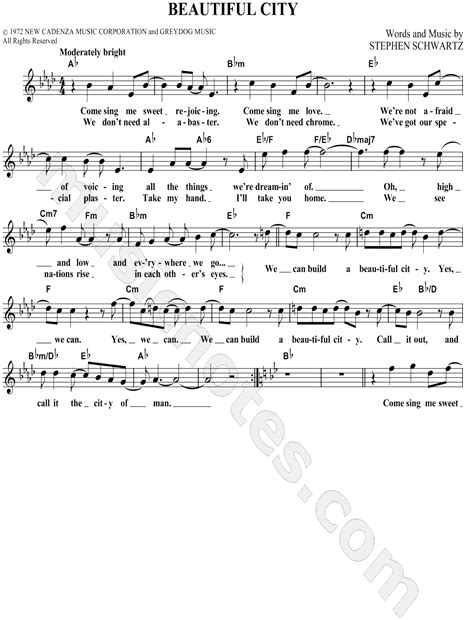 "Beautiful City" from 'Godspell' Sheet Music (Leadsheet) in Ab Major - Download & Print - SKU ...