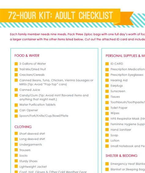 72-hour-kit: adult checklist printable | 72 hour kits | Pinterest