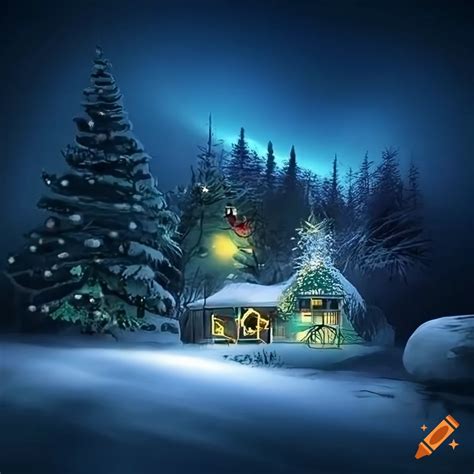 Realistic christmas landscape with sparkling lights