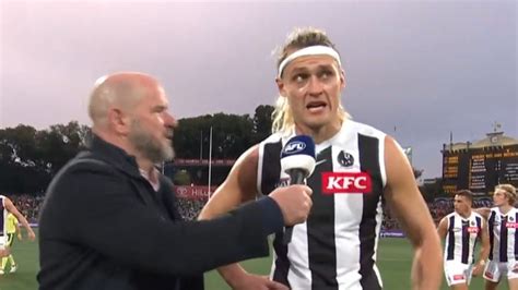 AFL 2023: Darcy Moore drops F-bomb on live TV in Collingwood vs ...