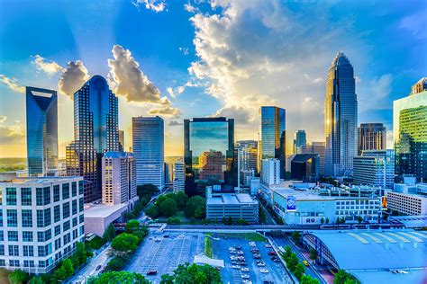 Sunset Over Charlotte City Skyline Of North Carolina Photograph by Alex Grichenko