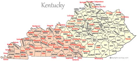 Kentucky Time Zone Map - Kentucky Time Zones by County and County Seats