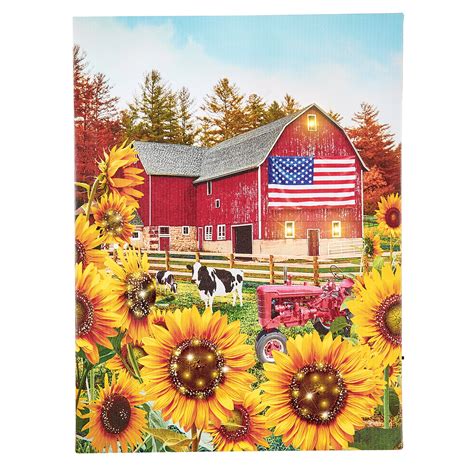 Lighted American Country Farm Canvas Wall Art - Features Rustic Red ...