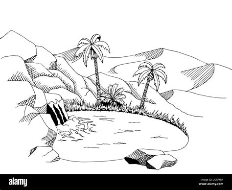 Oasis desert graphic art black white landscape illustration vector Stock Vector Image & Art - Alamy