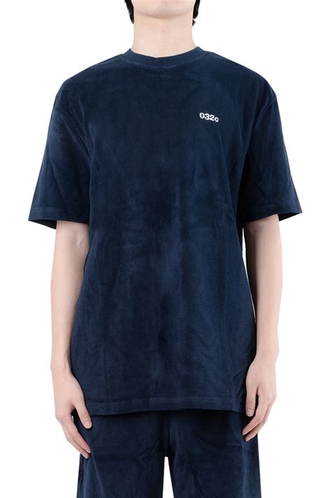 Shop 032C TERRY T-SHIRT WITH LOGO EMBROIDERY BLUE | LARMOIRE-SINGAPORE.COM