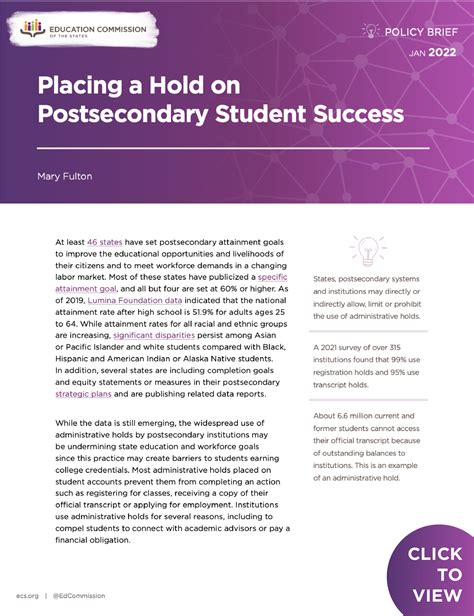 Placing a Hold on Postsecondary Student Success - Education Commission of the States