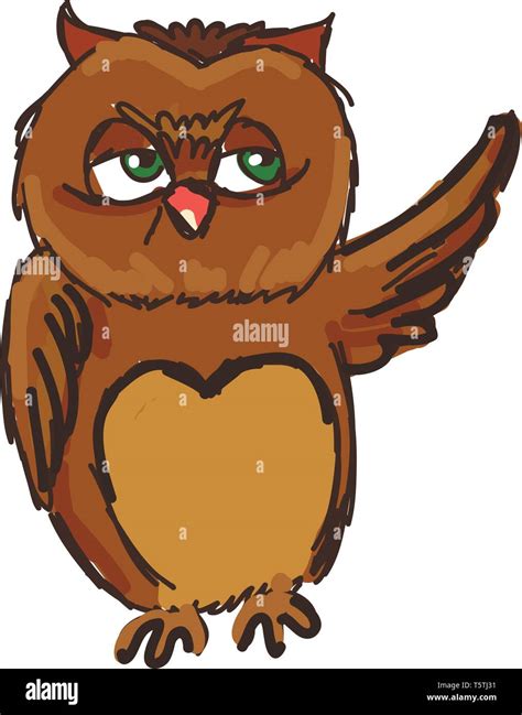 A drawing of a green eyed owl waving vector color drawing or ...