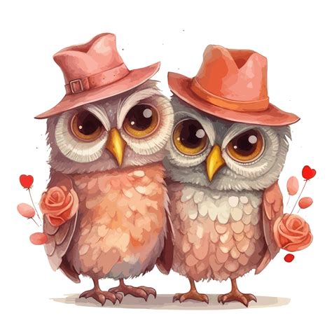 muted color watercolor cute owl couple for Valentine's Day . 23743584 PNG