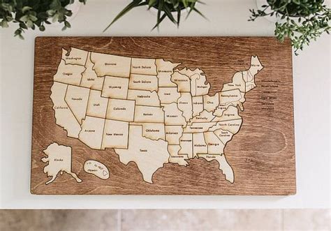 United States Wooden Map Puzzle - Etsy | Map puzzle, Wooden map, Map