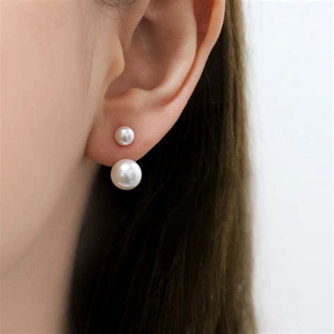 Double Pearl Ear Jacket Earrings | Musemond