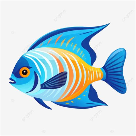 Exotic Ocean Fish Simple Flat Clip Art, Children, Cartoon, Tropics PNG ...