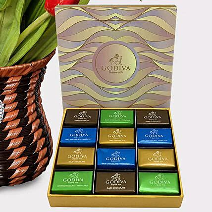 Online Vibrant Tulips and Godiva Chocolate Bar Gift Delivery in UAE - FNP