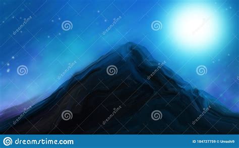 Night Sky with Full Moon Over Mountains Painting. Stock Illustration ...