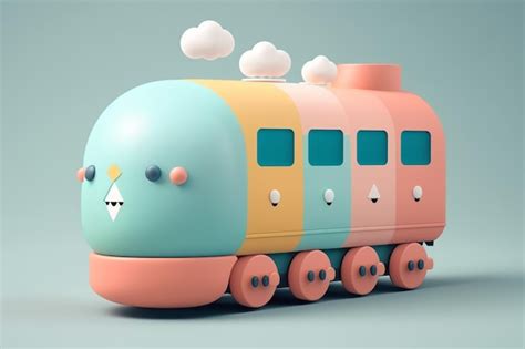 Premium AI Image | A toy train with a rainbow and blue and pink design.