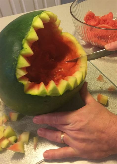 How to Carve a Watermelon Shark - Behind the Scenes Belle | Watermelon shark, Watermelon ...