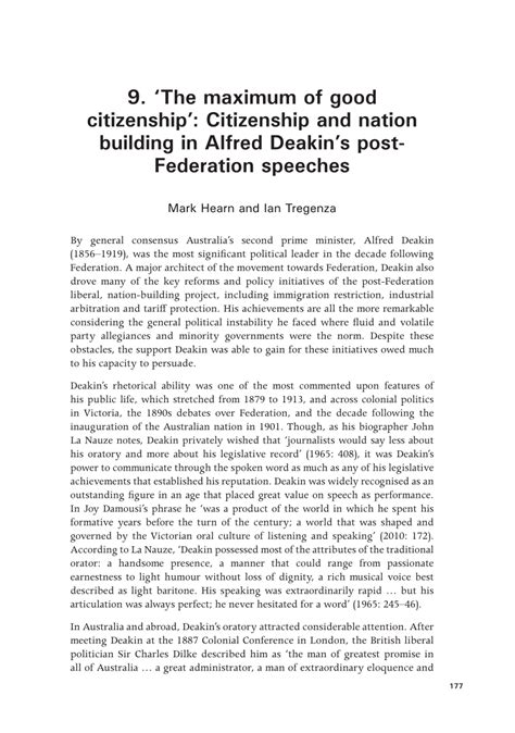 (PDF) ‘The maximum of good citizenship’: Citizenship and nation building in Alfred Deakin’s post ...