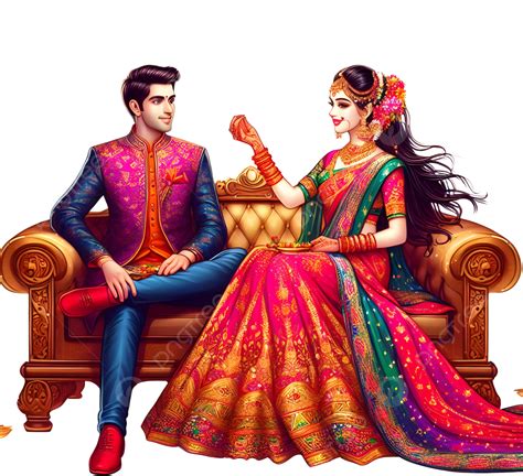 Indian Wedding Couple, Indian Wedding Couple Outfits, Couple Illustration, Wedding Couple ...