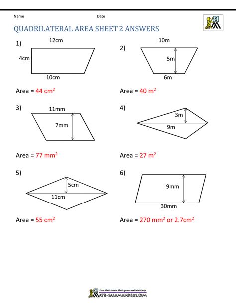 Area of Quadrilateral Worksheets