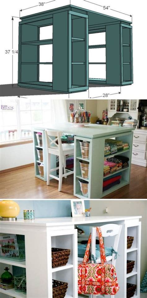 Craft Table-you could use storage units for each corner too. | Craft table diy, Dream craft room ...