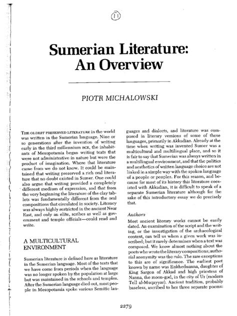 Sumerian Literature: An Overview