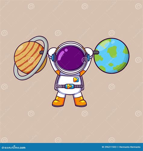 Cute Astronaut Lifting Planet and Earth Barbell Cartoon Character Stock Illustration ...