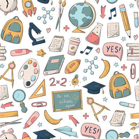 School and education seamless pattern with doodles, clip art, cartoon ...