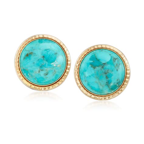 12mm Turquoise Stud Earrings in 14kt Yellow Gold | Ross-Simons