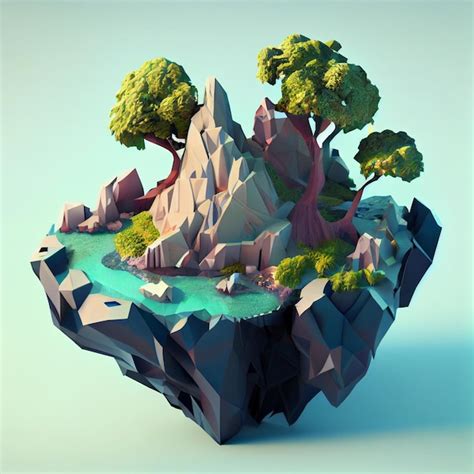 Premium Photo | Low poly 3d asset game rendered fantasy island