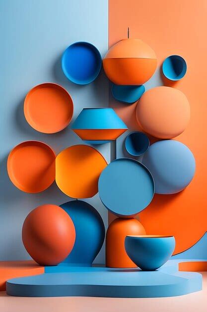 Premium Photo | Orange and blue background Pottery vases flowers still life Minimalist color ...
