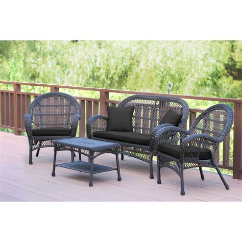 4-Piece Brown Wicker Outdoor Furniture Patio Conversation Set - Black ...