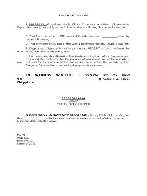 Affidavit of Loss - Bir Receipt | PDF