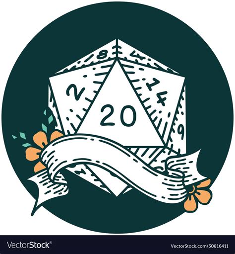 Natural twenty d20 dice roll icon Royalty Free Vector Image